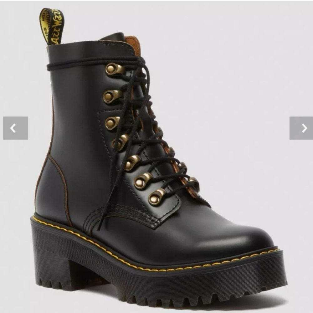 Dr. Martens Leona Mid Heel Platform Combat Boots, Docs High Heel Leather, 90s - Picture 4 of 16